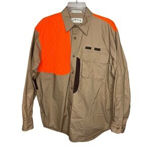 Vintage Orvis Upland Hunting Shirt Men's Medium Khaki Blaze Orange Shooting Pad